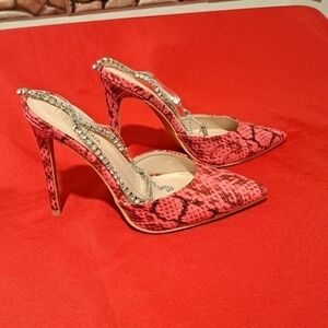 FASHION Nova Pink & Black Snake Print Heels